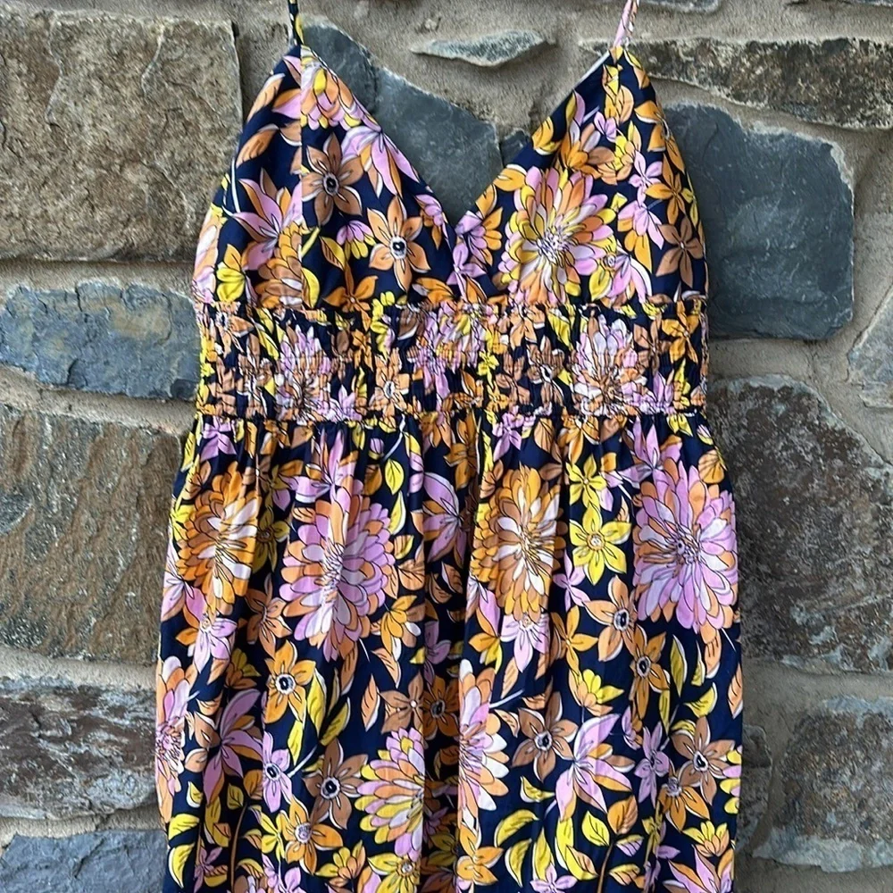 NWT JCrew V-neck smocked-waist cotton poplin dress in dusk floral size 22 - Picture 3 of 11